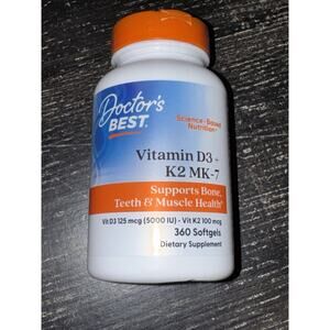 Doctor's Best Vitamin D3 + K2 360 Softgels Bone Teeth Muscle Ex 04/2028